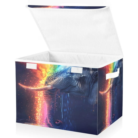 Ryvnso Elephant with Rainbow Waterfall Large Lidded Foldable Storage Baskets Cubes Boxes Lids Bin for Home