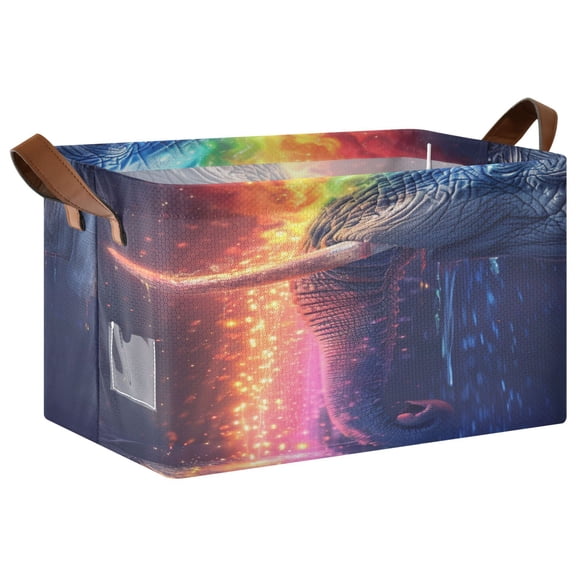 Ryvnso Elephant with Rainbow Waterfall Storage Bins Large Basket Foldable Cube Toys Organizer with Handles 1 PC