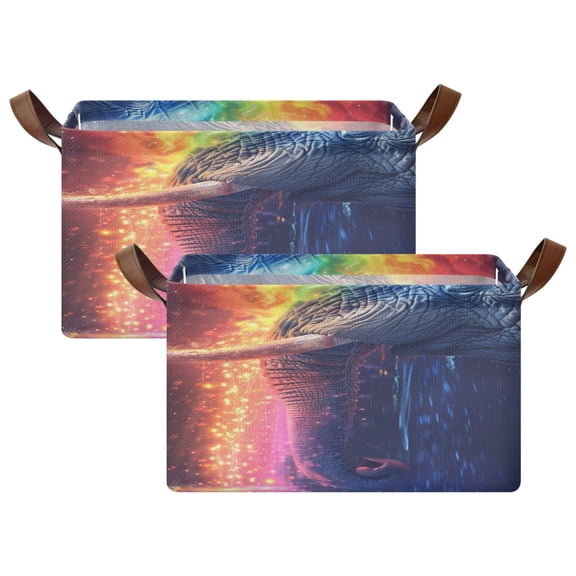 Ryvnso Elephant with Rainbow Waterfall Storage Bins Large Basket Foldable Cube Toys Organizer with Handles 2 PCs