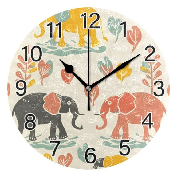 Ryvnso Elephants Family Wall Clock Non Ticking Silent Kitchen Clock Battery Operated Clocks 10 inch