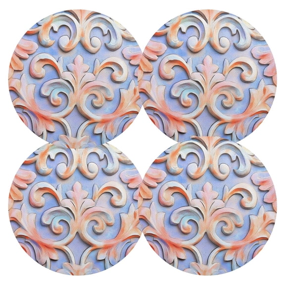 Ryvnso Embossment Art Pattern Round Plate Mats Dining Table Placemat Set of 4 for Holiday Decoration