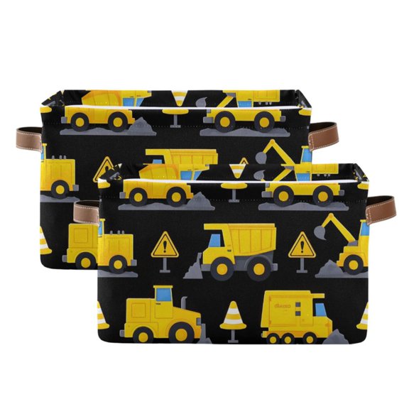 Ryvnso Engineering Trucks Storage Basket Large Bin Foldable Boxes Toys Organizer 14.2x10.2x8.3in 2 PCs