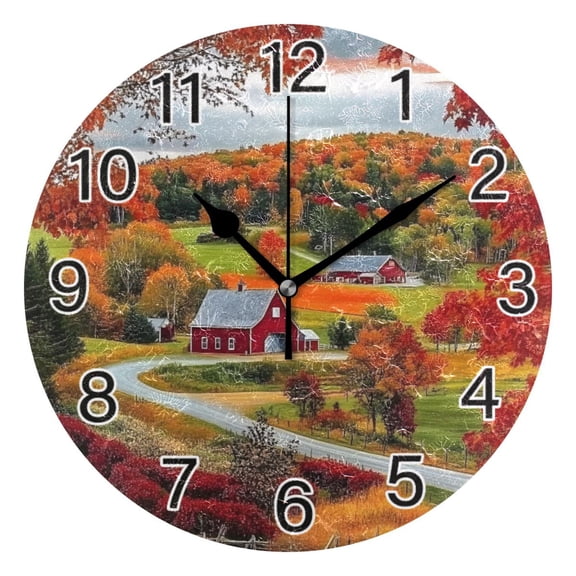 Ryvnso England Autumn Farm Wall Clock Non Ticking Silent Kitchen Clock Battery Operated Clocks 10 inch