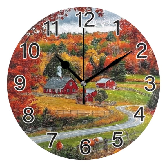 Ryvnso England Autumn Farmhouse Wall Clock Non Ticking Silent Kitchen Clock Battery Operated Clocks 10 inch