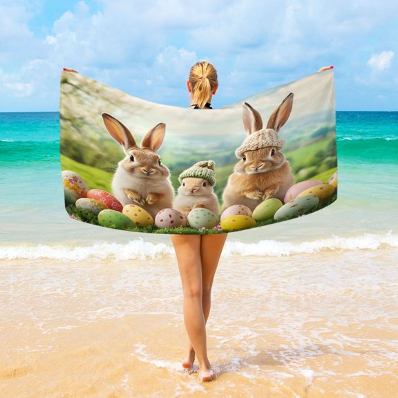 Ryvnso Esater Bunny Family Oversized Beach Towel Microfiber Bath Blankets Swimming Fitness 37" x 74"