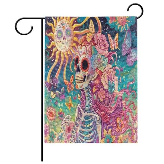 Ryvnso Ethnic Bohemia Skeleton Pattern Garden Flag 12x18 Inch Double Sided Seasonal Yard Decoration