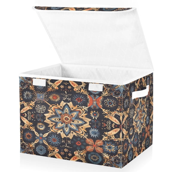 Ryvnso Ethnic Bohemian Mandala Paisley Large Lidded Foldable Storage Baskets Cubes Boxes Lids Bin for Home