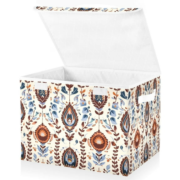 Ryvnso Ethnic Boho Totem Pattern Large Lidded Foldable Storage Baskets Cubes Boxes Lids Bin for Home