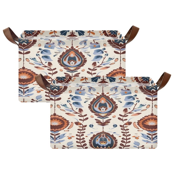 Ryvnso Ethnic Boho Totem Pattern Storage Bins Large Basket Foldable Cube Toys Organizer with Handles 2 PCs