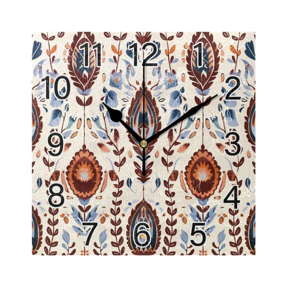 Ryvnso Ethnic Boho Totem Pattern Wall Clock Square Silent Non-Ticking Battery Operated 7.78"