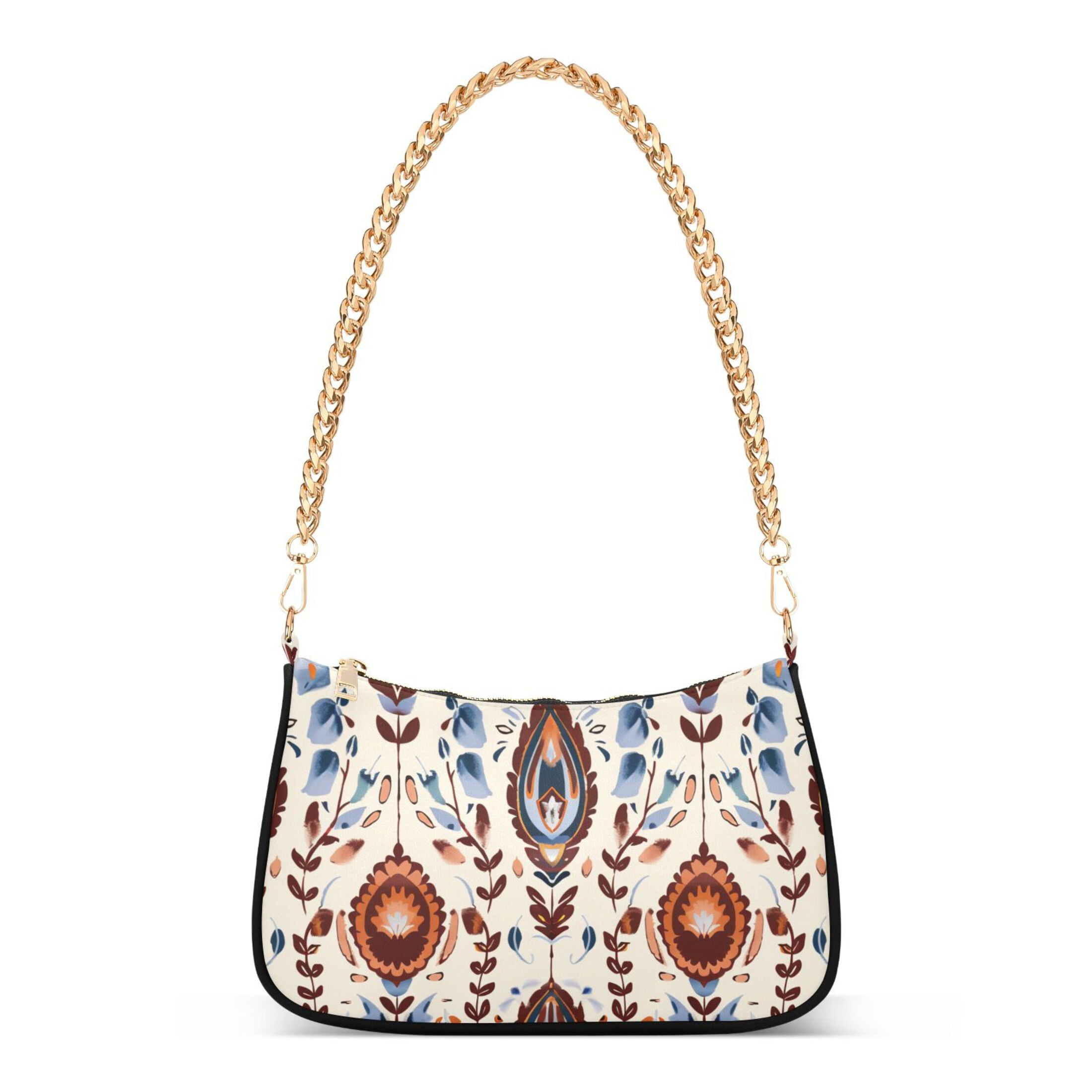 Ryvnso Ethnic Boho Totem Pattern Womens Chain Shoulder Bag Tote Handbags Clutch Hobo Purse with Zipper for Travel