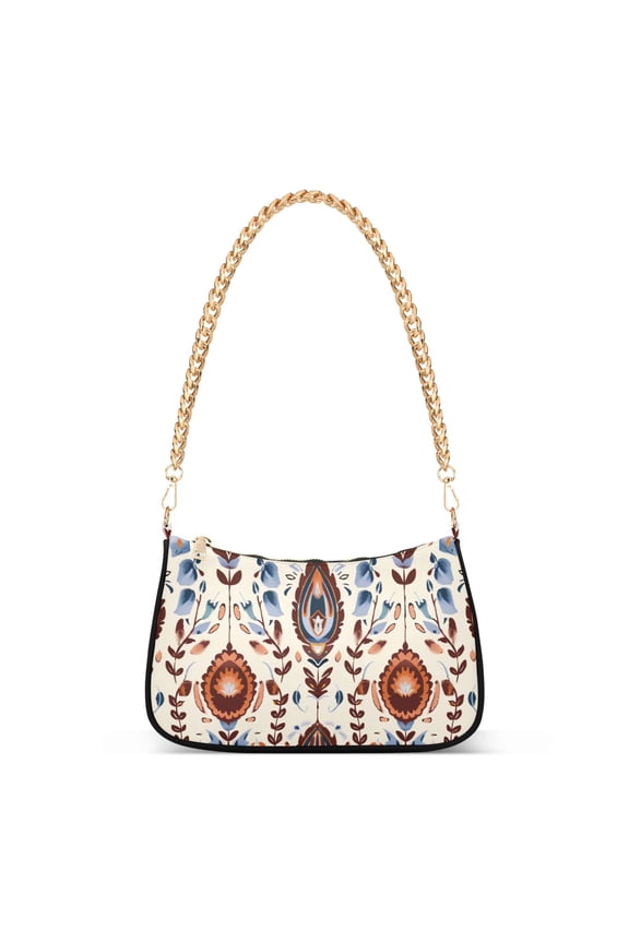 Ethnic Boho Totem Pattern Womens Chain Shoulder Bag Tote Handbags Clutch Hobo Purse with Zipper for Travel