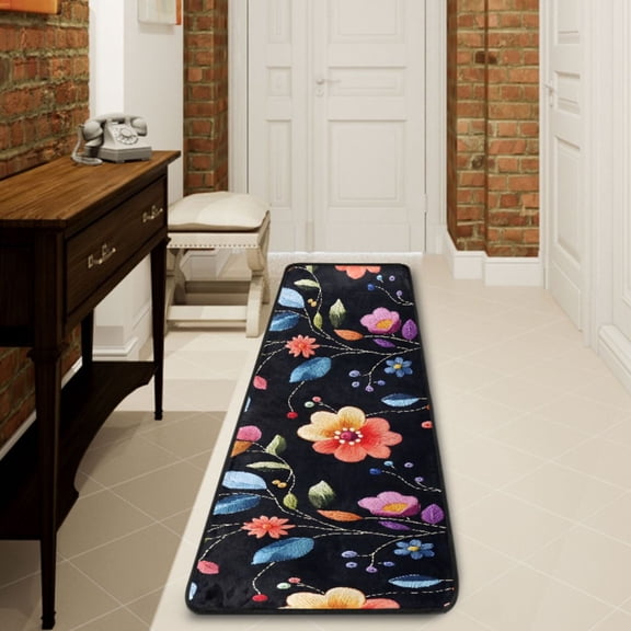 Ryvnso Ethnic Flower Pattern Hallway Runner Rugs Floor Carpet Non Slip Entryway Mat 2' x 6'