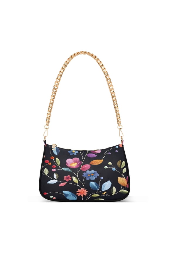 Ethnic Flower Pattern Womens Chain Shoulder Bag Tote Handbags Clutch Hobo Purse with Zipper for Travel