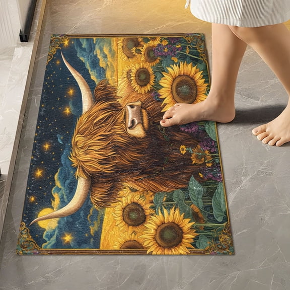 Ryvnso Ethnic Highland Cattle Bathroom Shaggy Rugs Toilet Rectangle Mat Soft Contour Rug 24"x16"