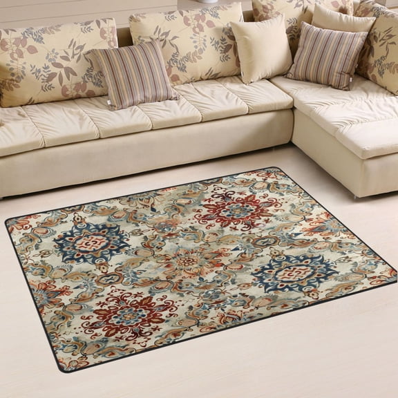 Ryvnso Ethnic Indian Mandala Paisley Rustic Area Floor Mat Non-Slip Carpet Soft Rugs Doormats 31" x 20"