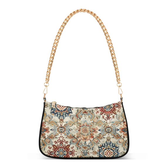 Ryvnso Ethnic Indian Mandala Paisley Rustic Womens Chain Shoulder Bag Tote Handbags Clutch Hobo Purse with Zipper for Travel