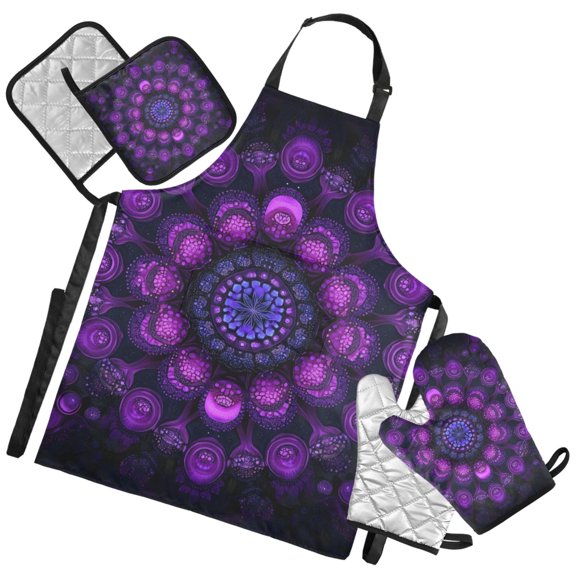 Ryvnso Ethnic Mandala Kitchen Apron Oven Mitts Set Pot Holders