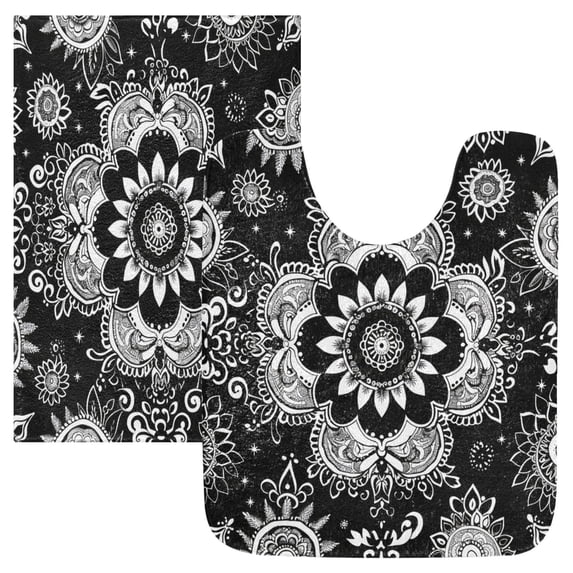 Ryvnso Ethnic Mandala Paisley Flower Bathroom Shaggy Rugs Toilet Mat Soft Contour Rug
