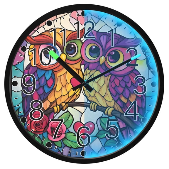 Ryvnso Ethnic Owls 12 Inch Night Light Wall Clock Silent Battery Operated Luminous Clocks