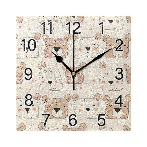 Ryvnso Face Of Bears Wall Clock Square Silent Non-Ticking Battery Operated 7.78"