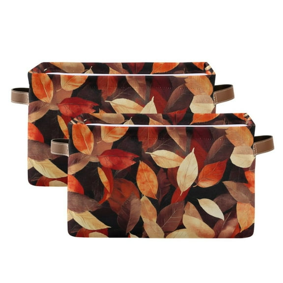 Ryvnso Fall Autumn Leaves Storage Basket Large Bin Foldable Boxes Toys Organizer 14.2x10.2x8.3in 2 PCs