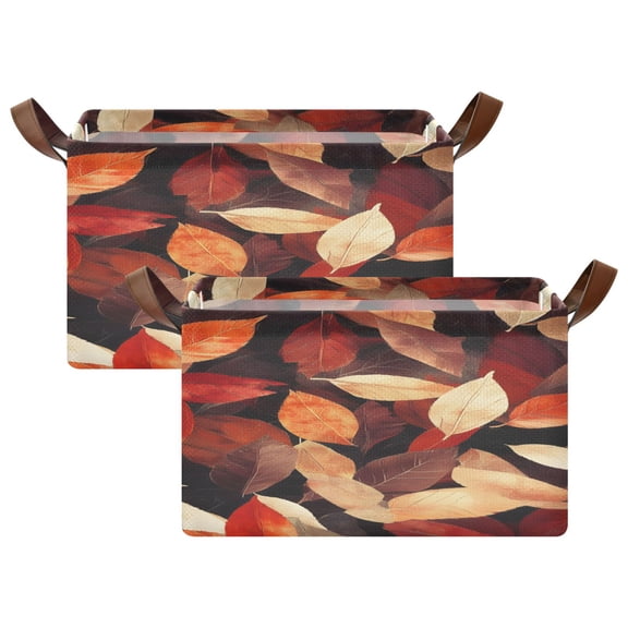 Ryvnso Fall Autumn Leaves Storage Bins Large Basket Foldable Cube Toys Organizer with Handles 2 PCs