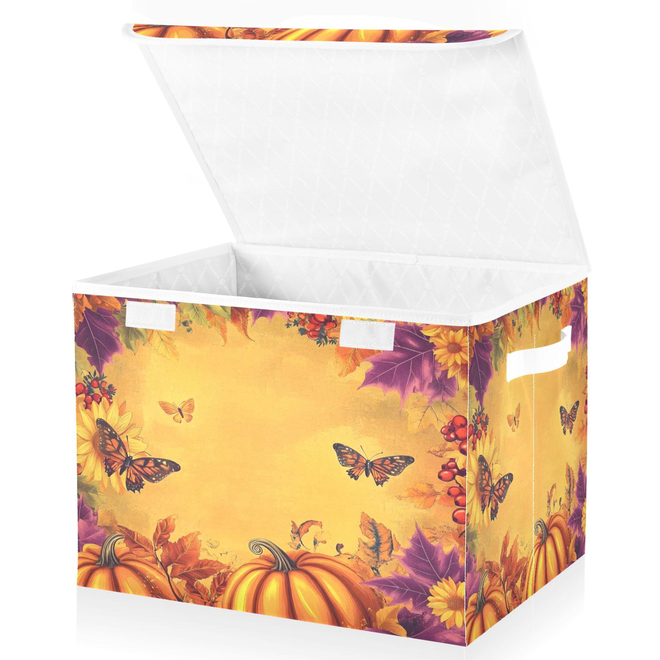 Fall Foldable Ryvnso Fall Autumn Pumpkins Sunflowers Large Lidded Foldable Storage ...