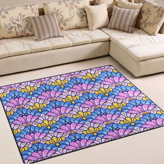Ryvnso Fantasy Mermaid Scale Floral Area Rug Floor Mats Non-Slip Home Carpet 80 x 58 inch