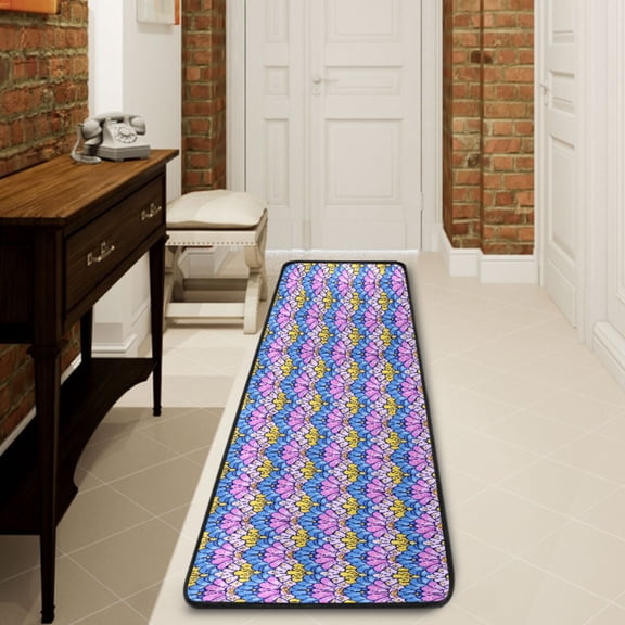 Ryvnso Fantasy Mermaid Scale Floral Hallway Runner Rugs Floor Carpet Non Slip Entryway Mat 2' x 6'