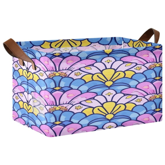 Ryvnso Fantasy Mermaid Scale Floral Storage Bins Large Basket Foldable Cube Toys Organizer with Handles 1 PC