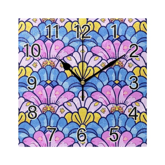 Ryvnso Fantasy Mermaid Scale Floral Wall Clock Square Silent Non-Ticking Battery Operated 7.78"