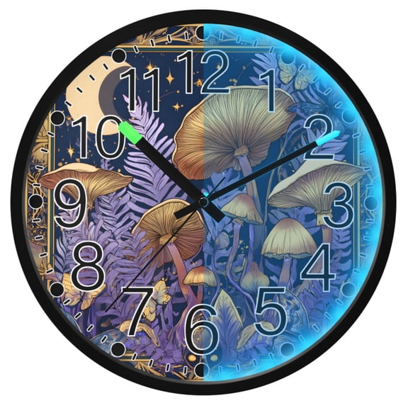 Ryvnso Fantasy Mushroom Retro Moon 12 Inch Night Light Wall Clock Silent Battery Operated Luminous Clocks