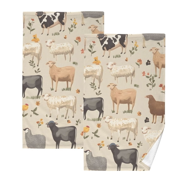 Ryvnso Farm Animals Sheeps Cotton Hand Towels Sets Face Towel 2 PCs Bathroom Decorative
