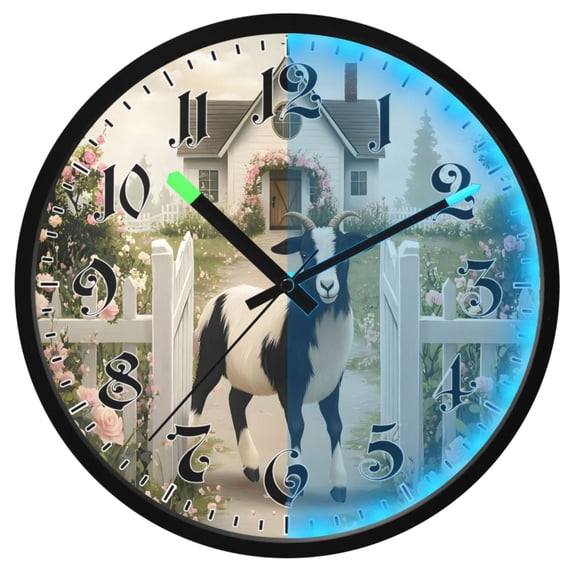 Ryvnso Farm Goat Glass 12 Inch Night Light Wall Clock Luminous Silent Battery Operate Clocks