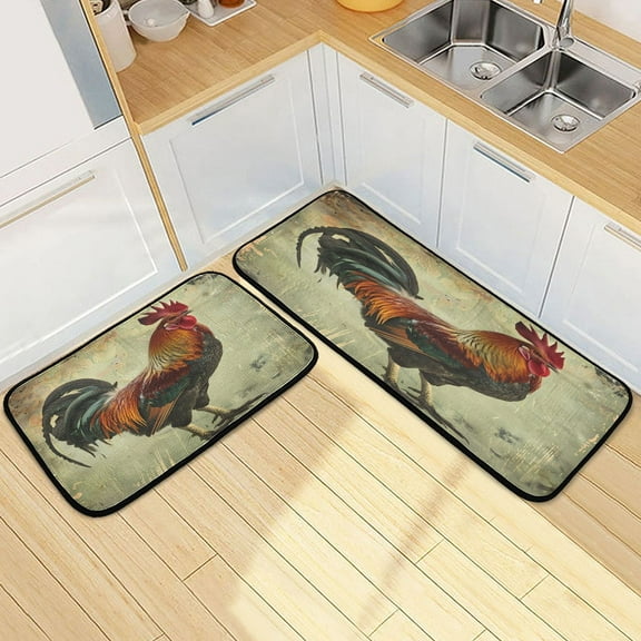 Ryvnso Farmhouse Rooster Kitchen Rugs Set Non Slip Runner Mats for Dining Room