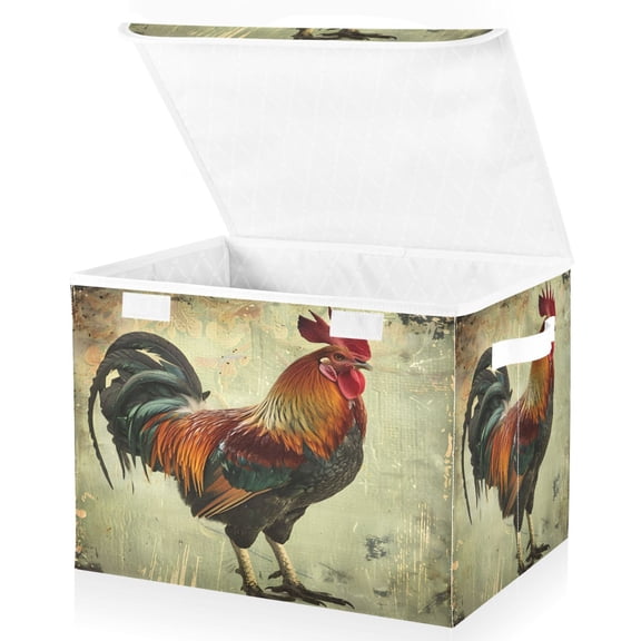 Ryvnso Farmhouse Rooster Large Lidded Foldable Storage Baskets Cubes Boxes Lids Bin for Home