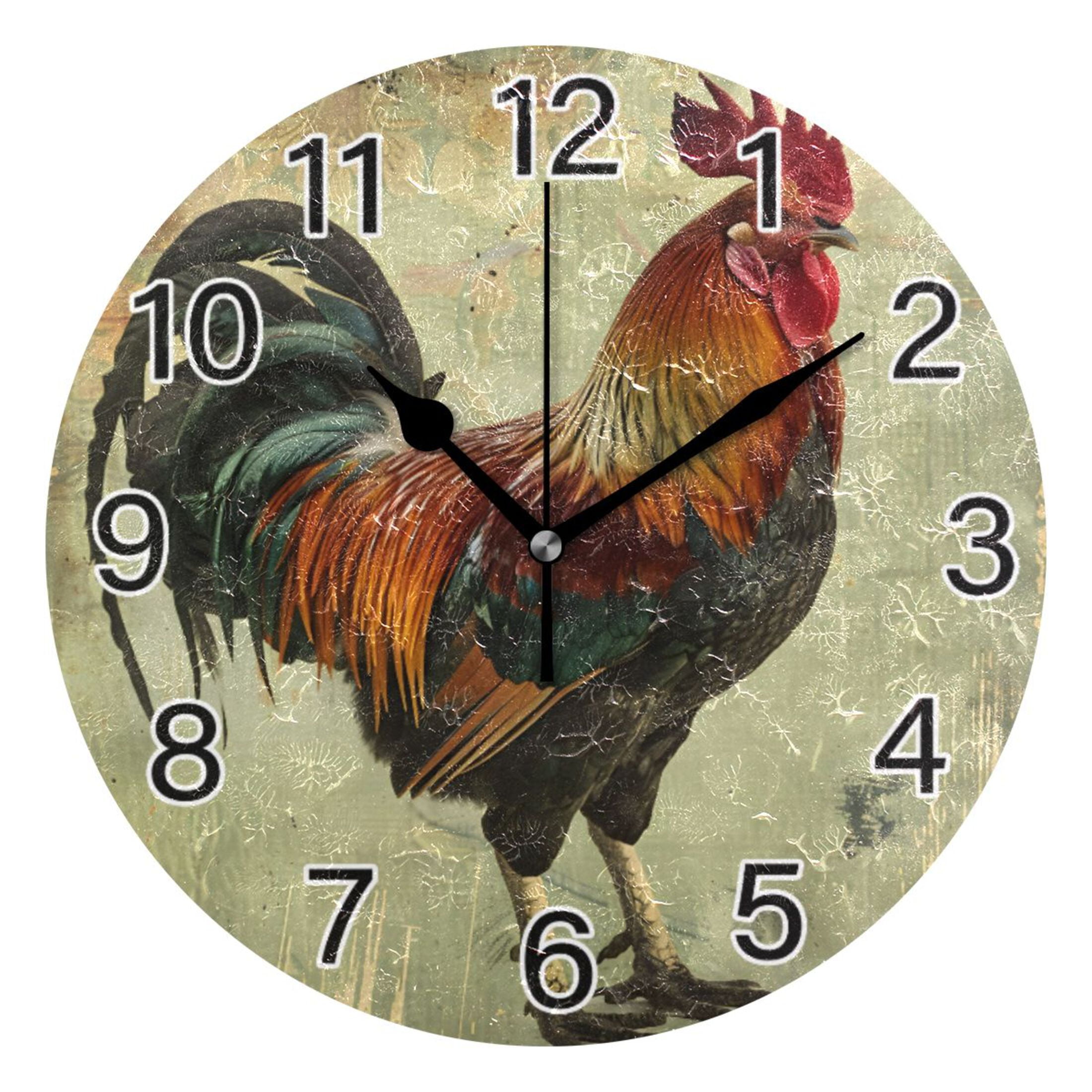 Ryvnso Farmhouse Rooster Wall Clock Non Ticking Silent Kitchen Clock ...