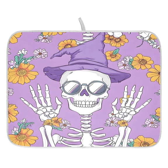 Ryvnso Fashion Skull Dish Drying Mat for Kitchen Countertop 16x18 Small Dish Pad Drainer Rack Dish Sink Mats