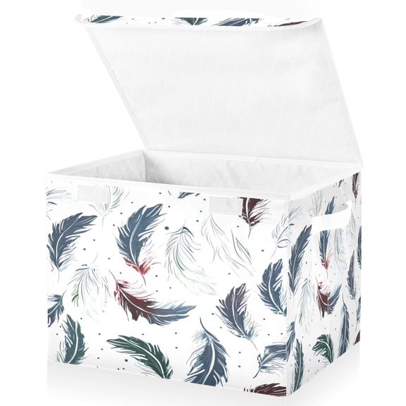 Ryvnso Feathers Large Lidded Foldable Storage Baskets Cubes Boxes Lids Bin for Home