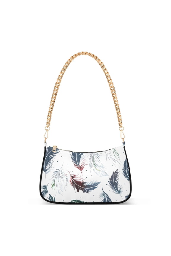 Feathers Womens Chain Shoulder Bag Tote Handbags Clutch Hobo Purse with Zipper for Travel