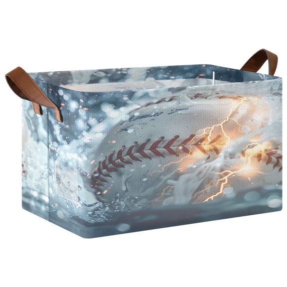 Ryvnso Fire Baseball Water Storage Bins Large Basket Foldable Cube Toys Organizer with Handles 1 PC