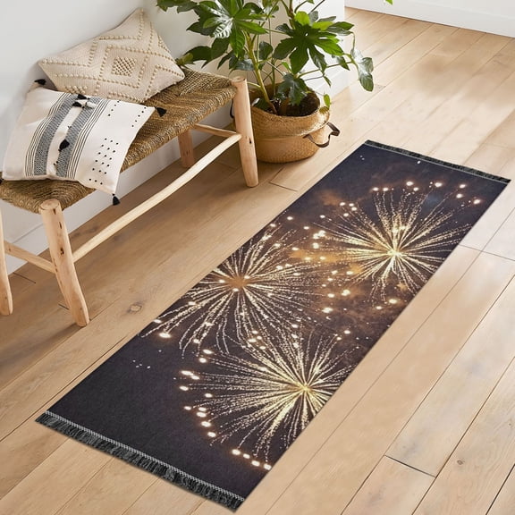 Ryvnso Fireworks Bedroom Runner Rug 2'x6' Hallway Area Carpet Non Slip Entryway Mat with Tassels