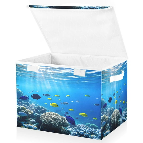 Ryvnso Fish Ocean Large Lidded Foldable Storage Baskets Cubes Boxes Lids Bin for Home