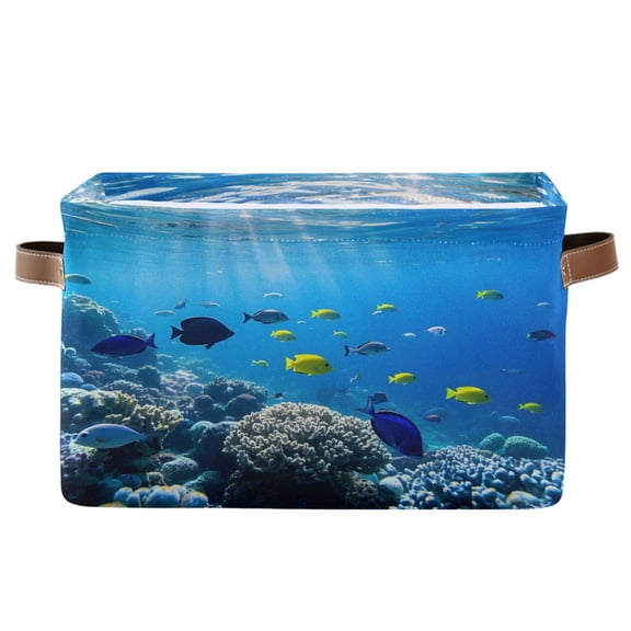 Ryvnso Fish Ocean Storage Basket Large Bin Foldable Boxes Toys Organizer 14.2x10.2x8.3in 1 PC