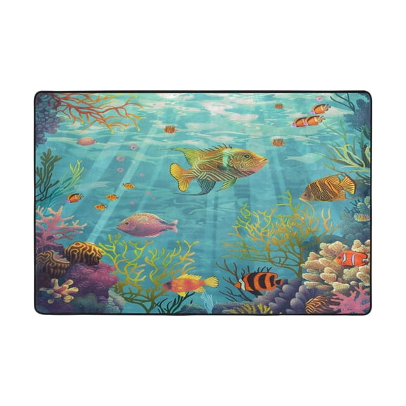 Ryvnso Fish Ocean View Pattern Area Floor Mats Large Nursery Rugs Non-Slip Carpets Doormat 36" x 24"