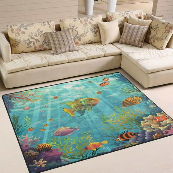 Ryvnso Fish Ocean View Pattern Area Floor Rugs Soft Non-Slip Large Mats Nursery Carpets 80" x 58"