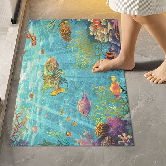 Ryvnso Fish Ocean View Pattern Bathroom Shaggy Rugs Toilet Rectangle Mat Soft Contour Rug 24"x16"