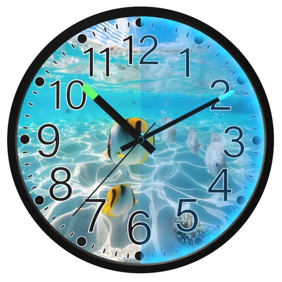 Ryvnso Fish Undersea View 12 Inch Night Light Wall Clock Silent Battery Operated Luminous Clocks