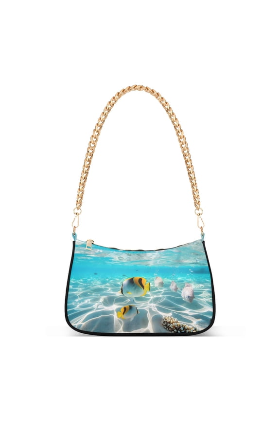 Fish Undersea View Womens Chain Shoulder Bag Tote Handbags Clutch Hobo Purse with Zipper for Travel